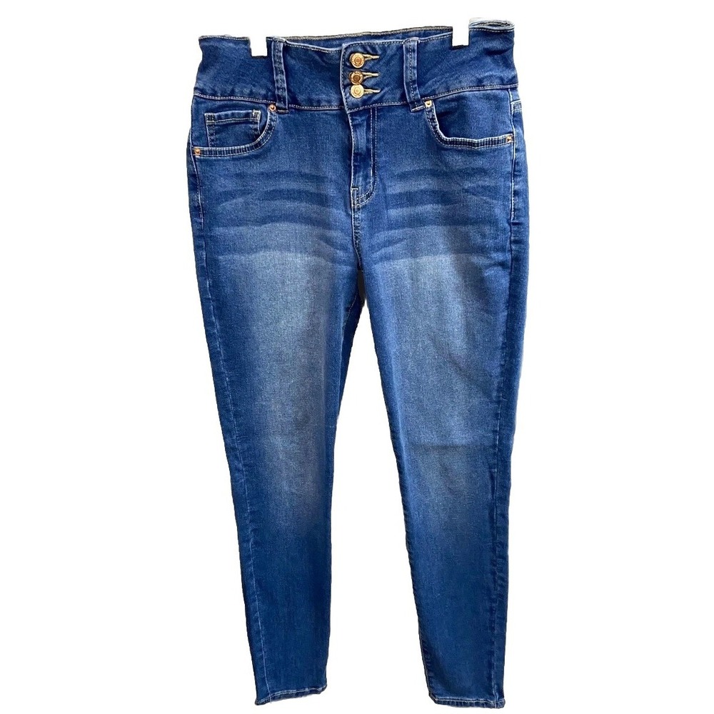 YMI Skinny Jeans Womens 7/28 Blue Whiskering Denim Cotton Stretch High Waisted